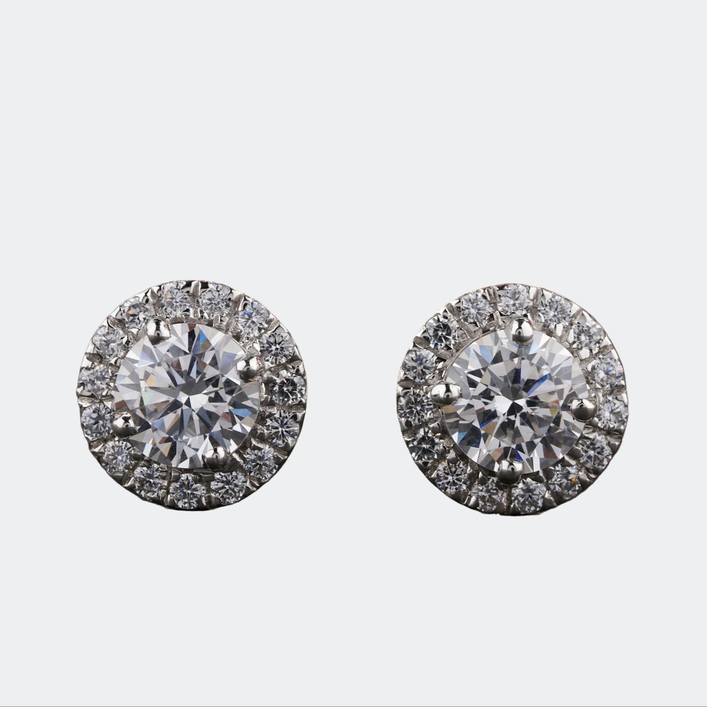 Round Halo Moissanite Earrings in Sterling Silver