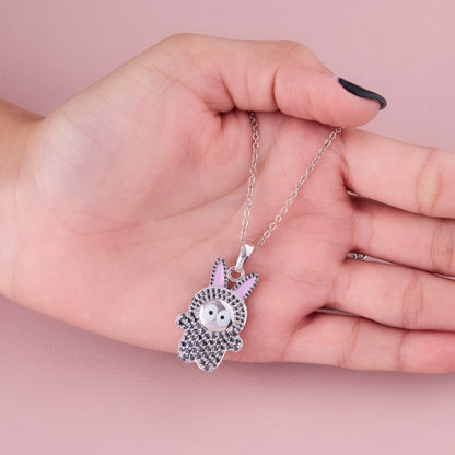 Girls' Bunny Jewelry - Platinum Rabbit Pendant with Black Diamond