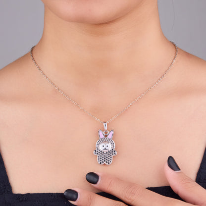 Girls' Bunny Jewelry - Platinum Rabbit Pendant with Black Diamond