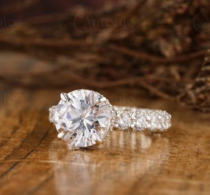 11 MM Hidden Halo CVD Round Lab Grown Diamond Ring, Limited Edition Ring, Luxury Diamond Ring