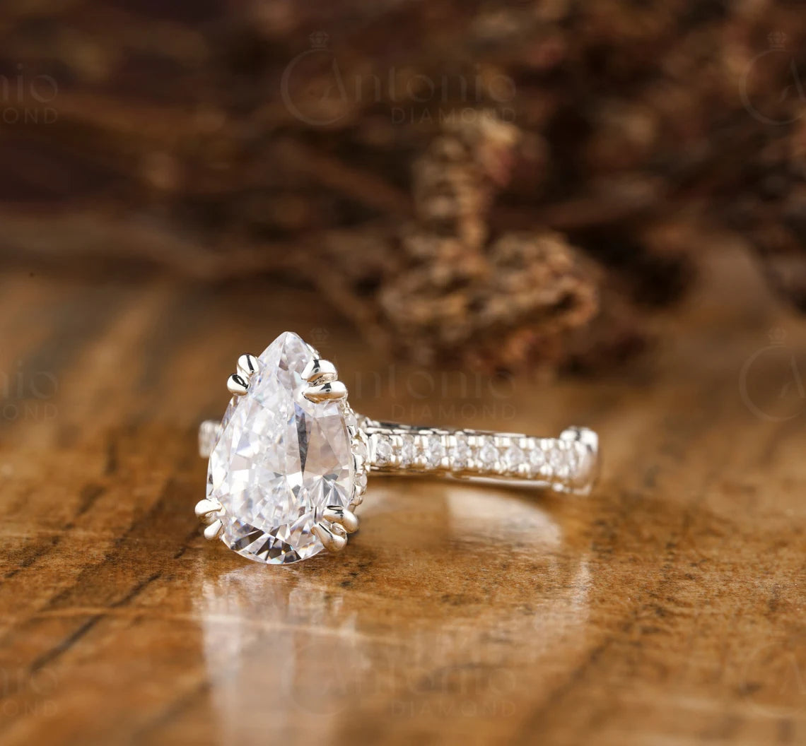 1.50 CT Pear Shaped Lab Grown F/VS1 Diamond Ring