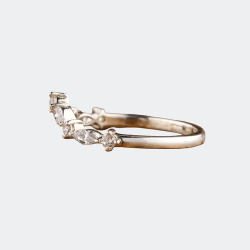 Curved Diamond Wedding Band | Marquise & Round | White Gold Stacking Ring