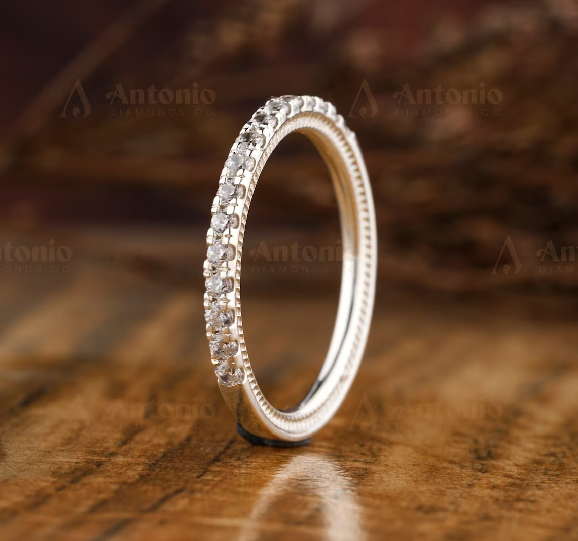 Round Cut Half Eternity Stackable Wedding Band