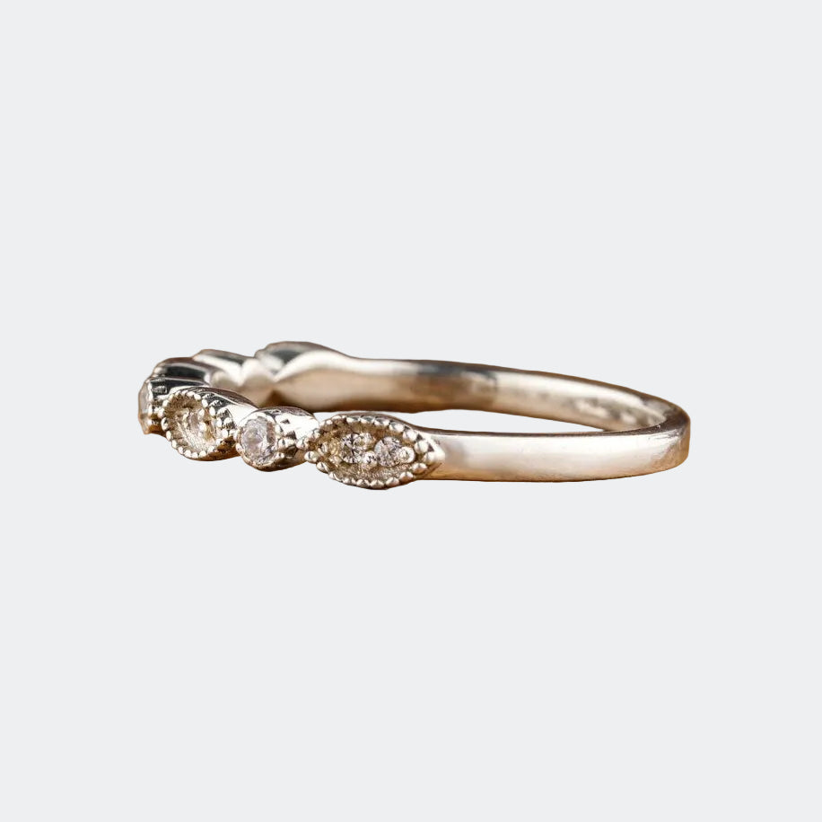 Vintage Style Milgrain Diamond Wedding Band | Stackable Art Deco Ring