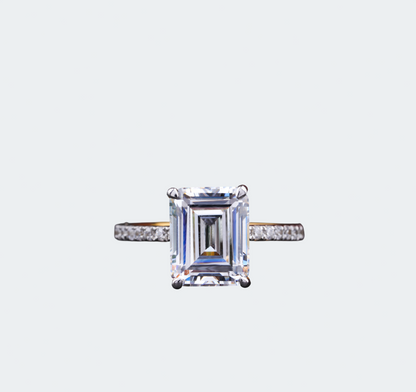Emerald Cut  Moissanite Pave Setting Ring - Antonio Jewels