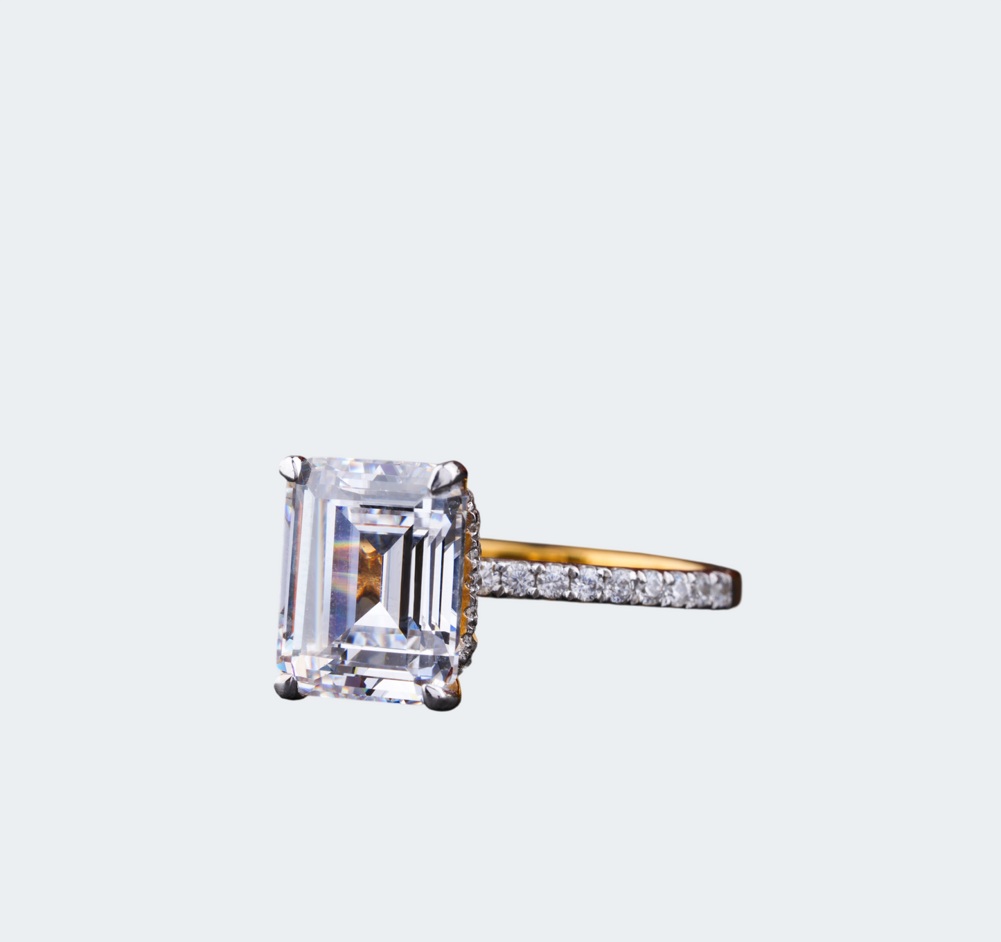 Emerald Cut  Moissanite Pave Setting Ring - Antonio Jewels