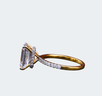 Emerald Cut  Moissanite Pave Setting Ring - Antonio Jewels