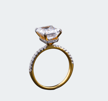 Emerald Cut  Moissanite Pave Setting Ring - Antonio Jewels