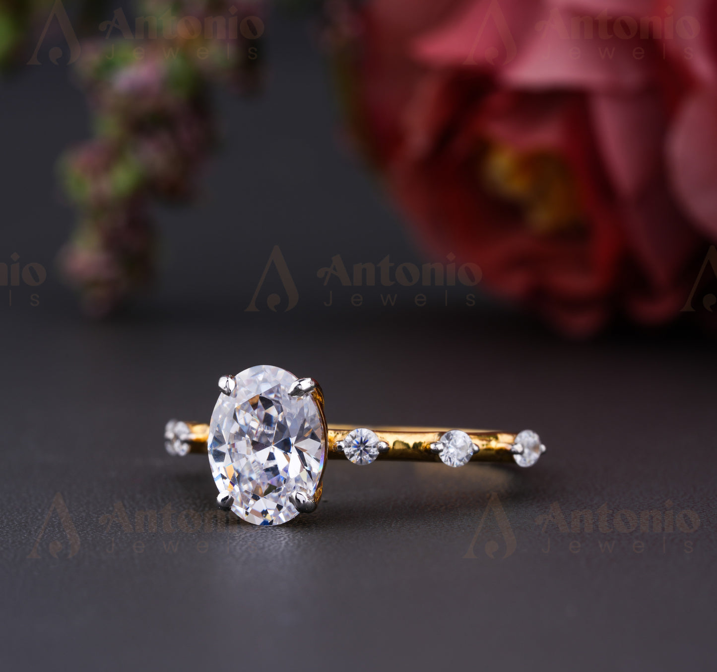 Oval Cut Moissanite Engagement Ring In 14K Yellow Gold