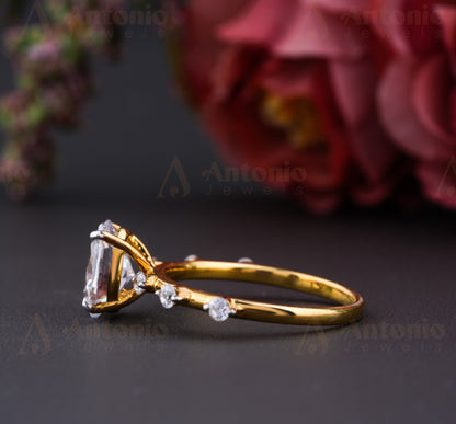 Oval Cut Moissanite Engagement Ring In 14K Yellow Gold