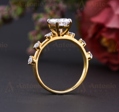 Oval Cut Moissanite Engagement Ring In 14K Yellow Gold