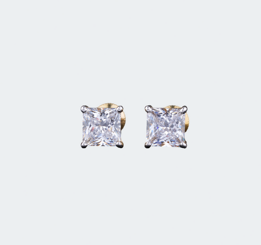 Princess Cut Moissanite Stud Earrings - Modern Square Dazzle - Gift For Her