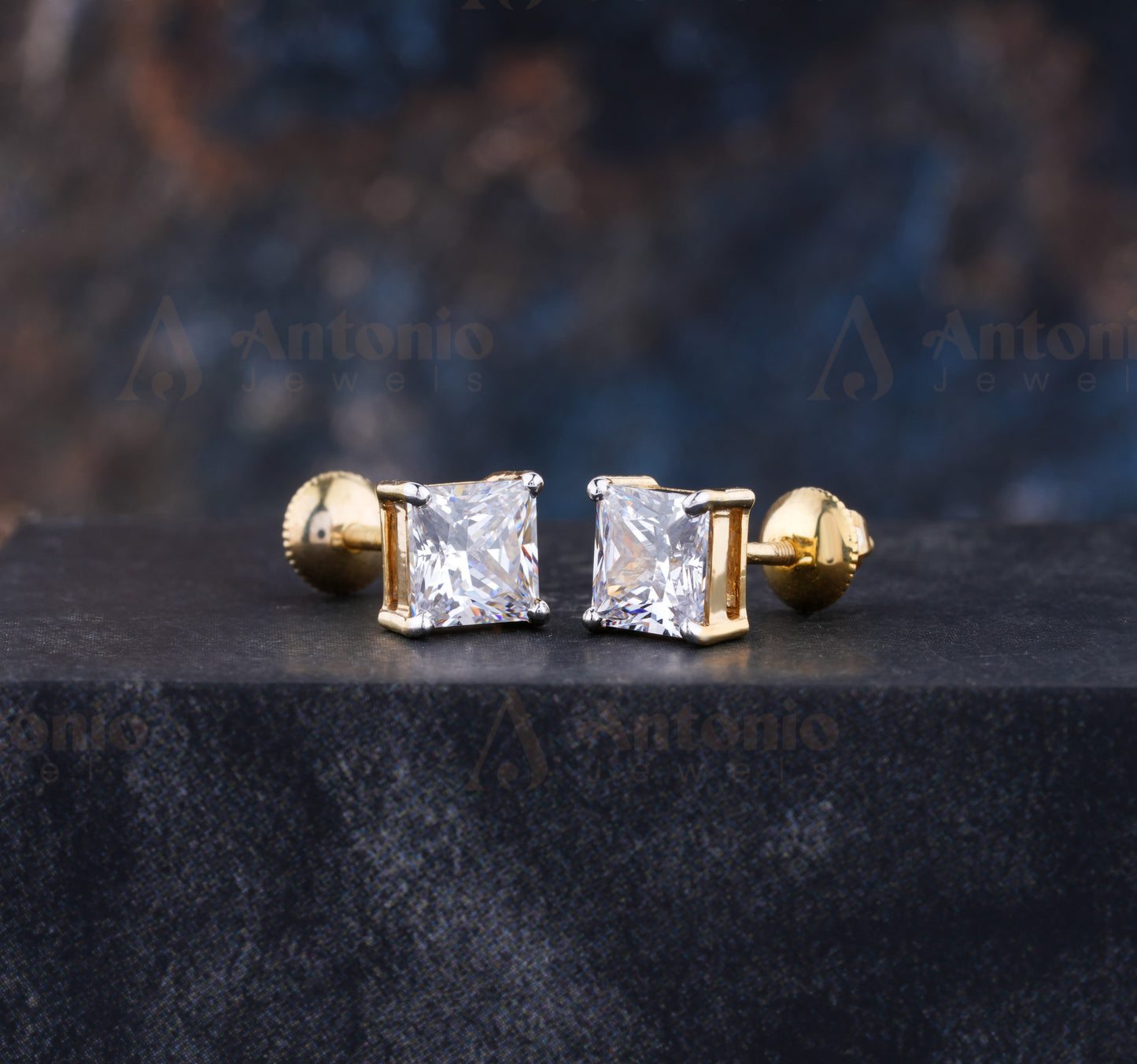 Princess Moissanite Earring, Solid Gold Solitaire Earring For Her