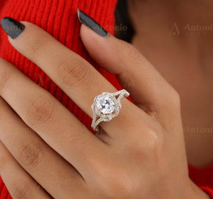 Diamond Engagement Ring Oval, Moissanite Vintage Ring, Art Deco Unique Design Ring