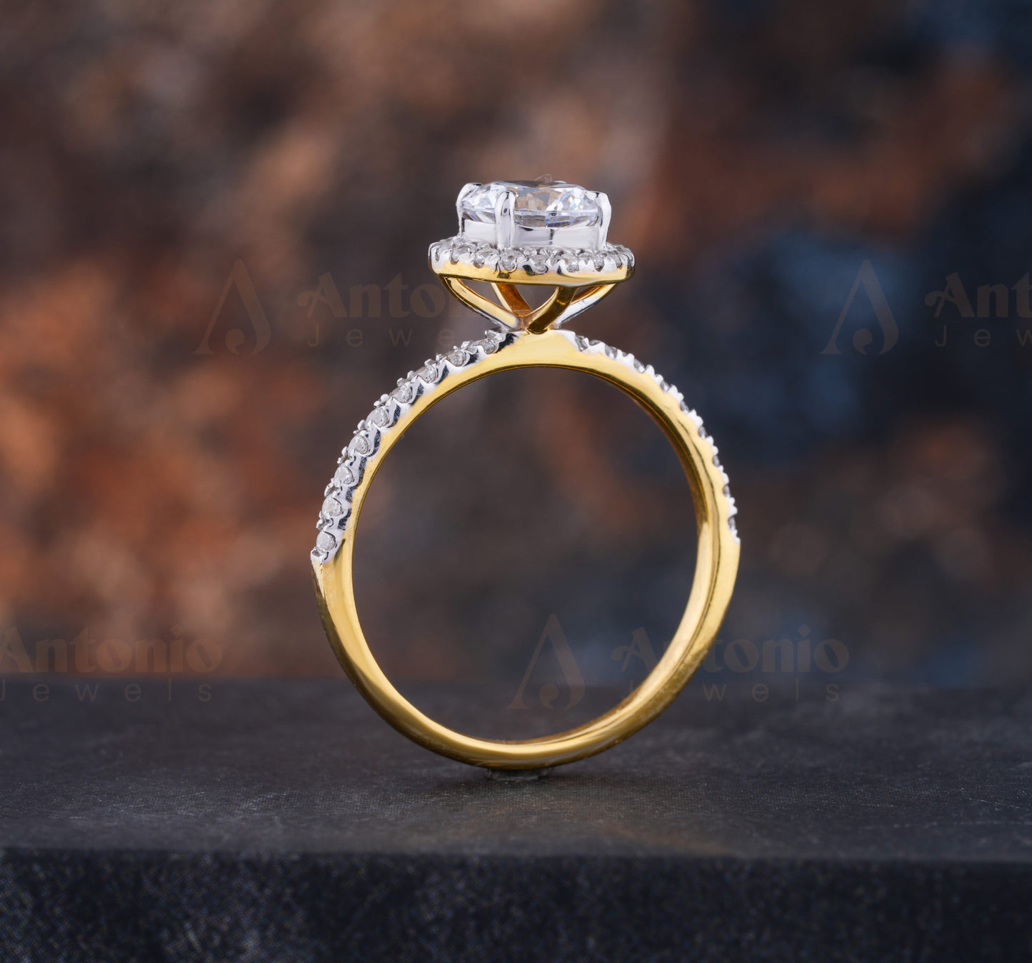 Half Eternity Halo Round Cut Moissanite Diamond Ring