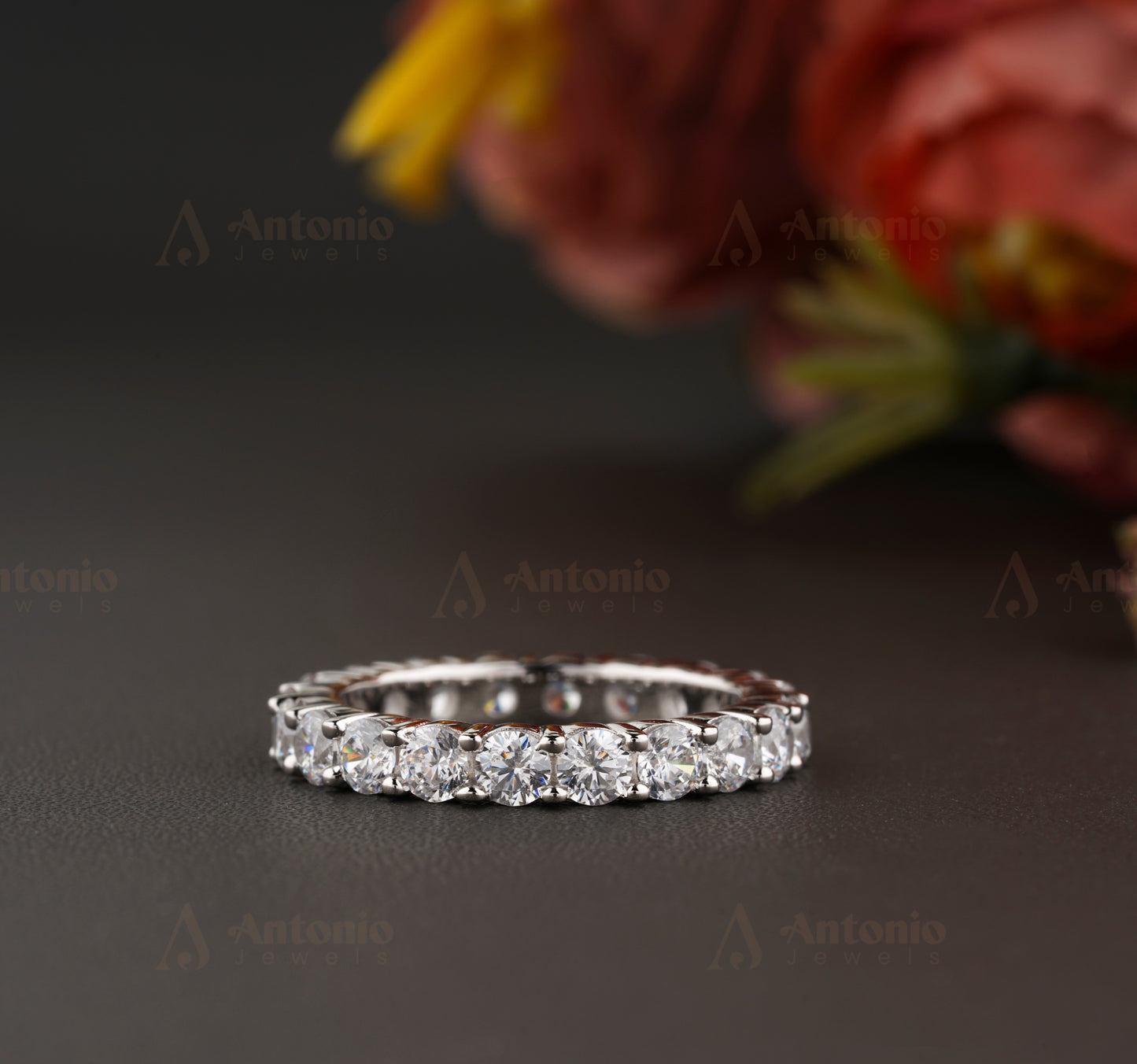 3mm Round Half Eternity Moissanite Wedding Band, prong Round Diamond Wedding Band