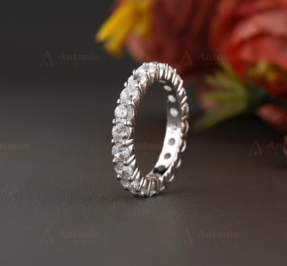 3mm Round Half Eternity Moissanite Wedding Band, prong Round Diamond Wedding Band