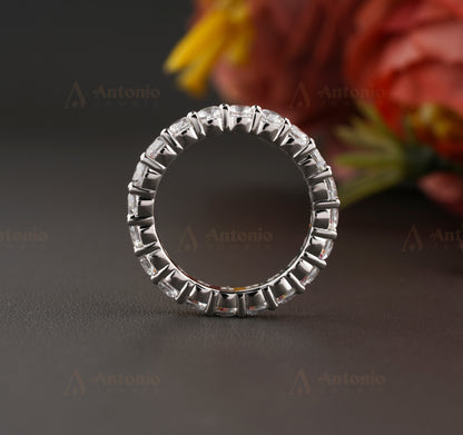 3mm Round Half Eternity Moissanite Wedding Band, prong Round Diamond Wedding Band