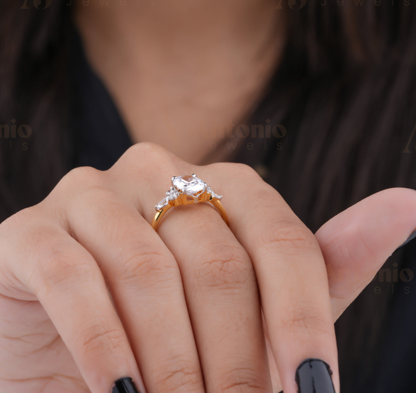 1.00 Carat Oval Cut Moissanite Engagement Ring In 14K Yellow Gold