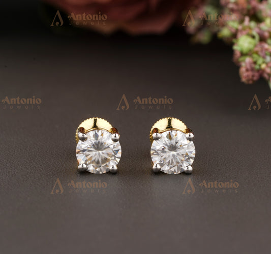 Round Shaped Colorless Moissanite Stud Earrings, Diamond Stud Earrings