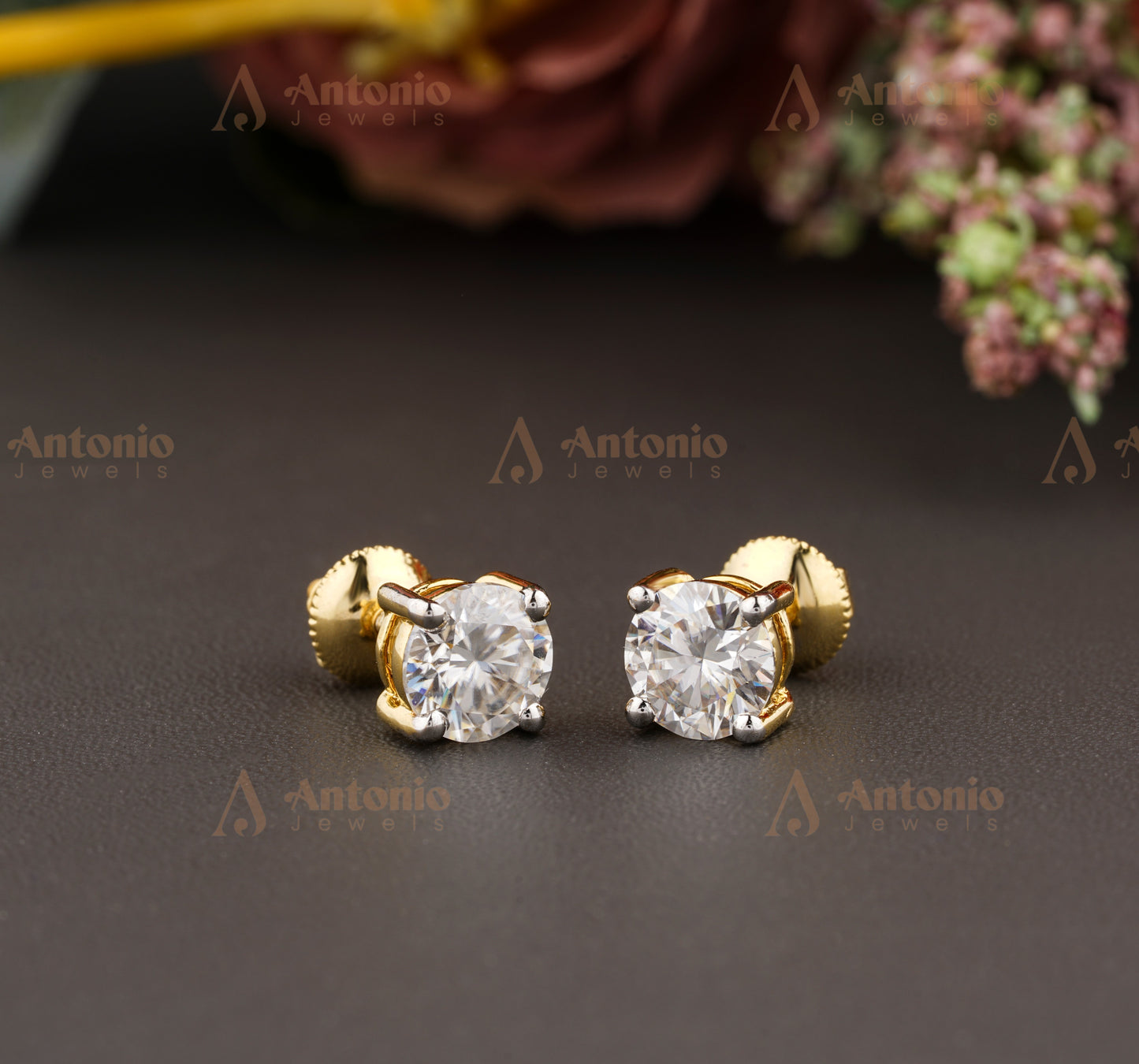 Round Shaped Colorless Moissanite Stud Earrings, Diamond Stud Earrings