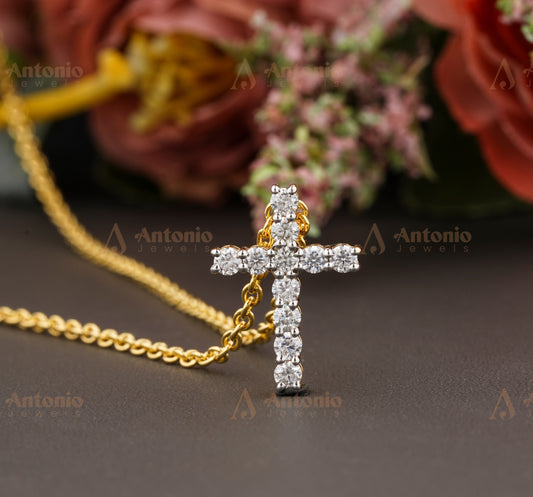 Cross Diamond Necklace, 1.0CT Round Moissanite Pendant, Dainty Simple Cross Necklace