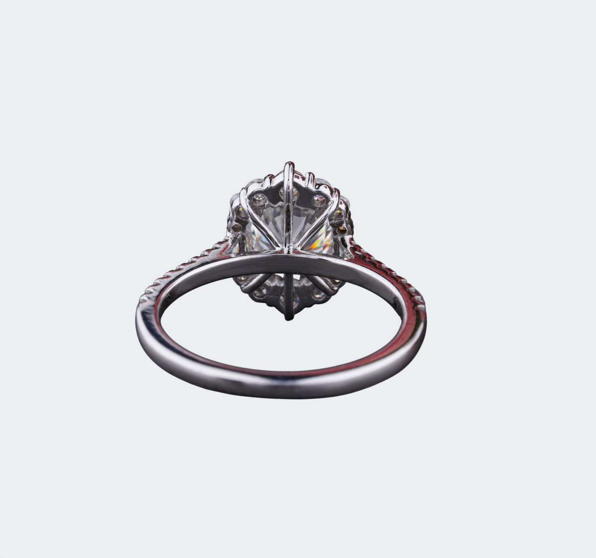 Cushion Cut Moissanite Halo Engagement Ring - Pave Band | Antonio Jewels