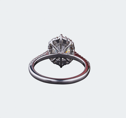 Cushion Cut Moissanite Halo Engagement Ring - Pave Band | Antonio Jewels
