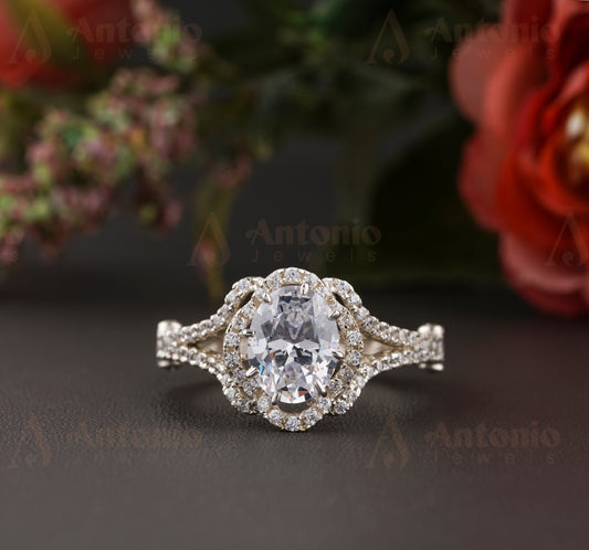 Diamond Engagement Ring Oval, Moissanite Vintage Ring, Art Deco Unique Design Ring