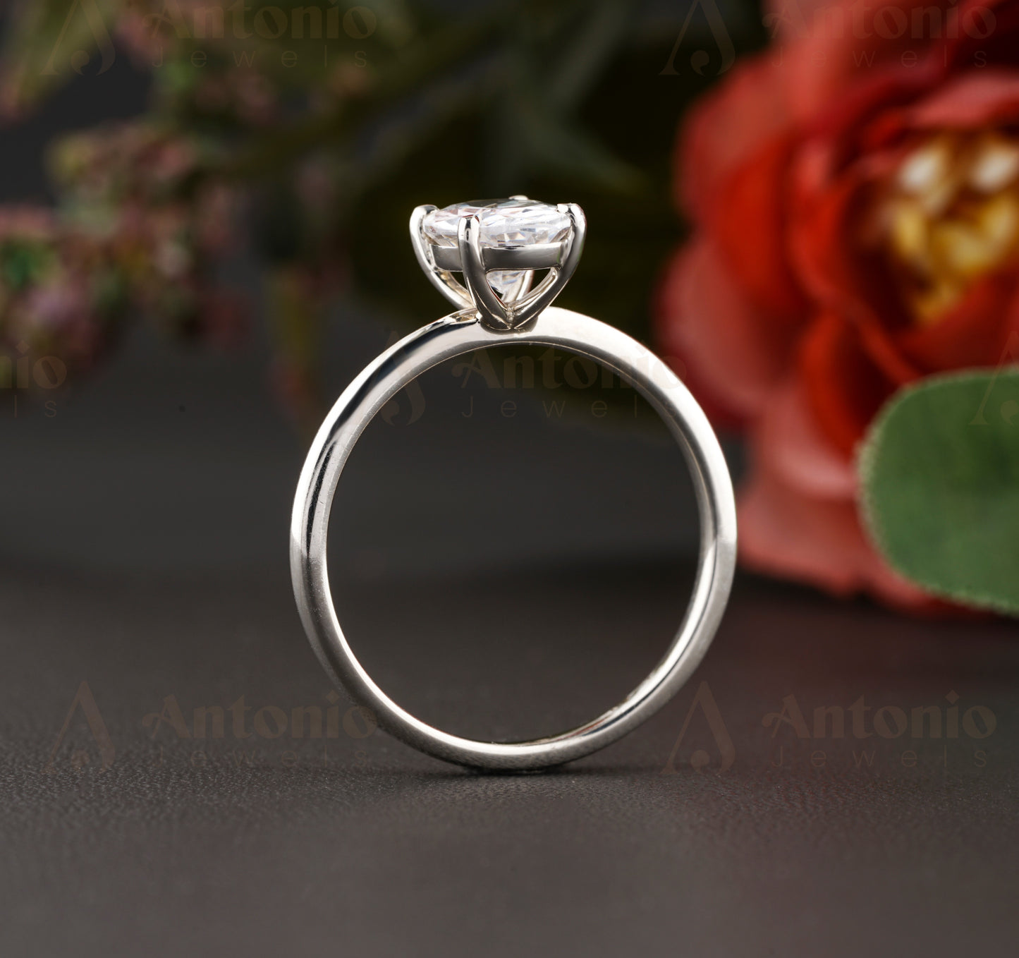 Oval Cut Moissanite Ring, Engagement Ring in 14K White Gold Ring