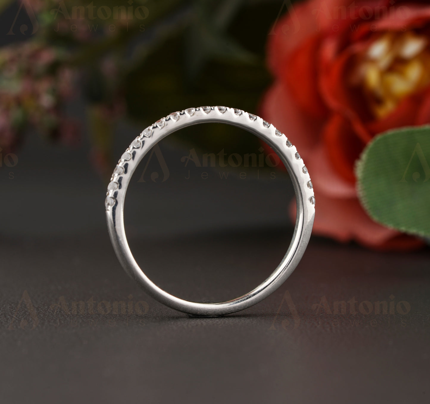 Moissanite Wedding Band, White Gold Wedding Band, Dainty Wedding Band for her