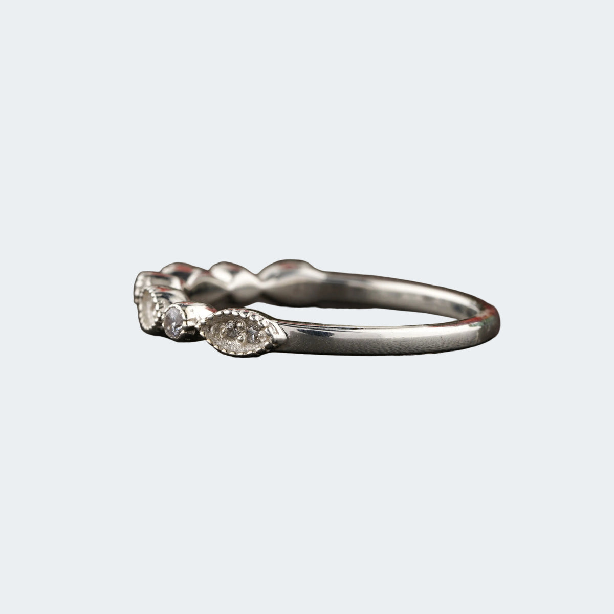 Marquise & Round Moissanite Stacking Ring - Delicate Silver Band