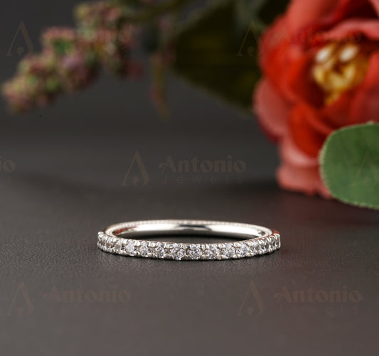 18K Gold Eternity Ring for Women, Wedding Band Moissanite Eternity Ring Minimalist Ring