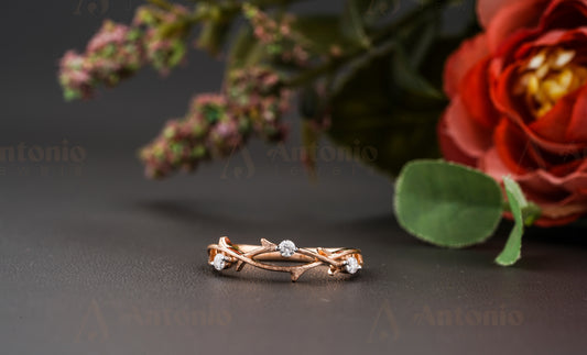 Twig Wedding Band, Moissanite Twig Band, 1 CT Dainty Twig Engagement Band