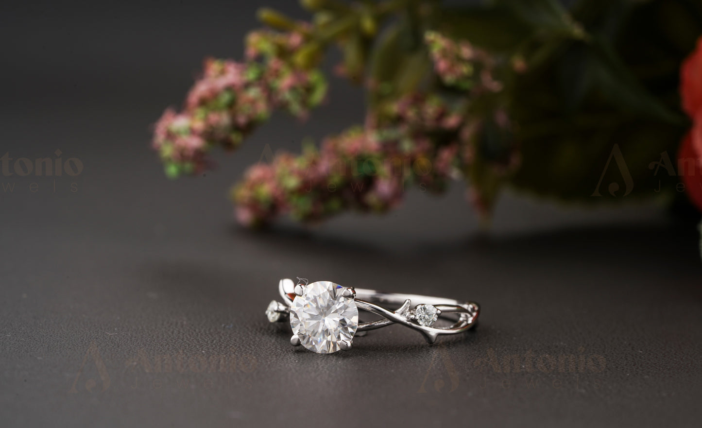 Nature Engagement Ring, Moissanite Twig Ring, 1 CT Dainty Twig Engagement Ring