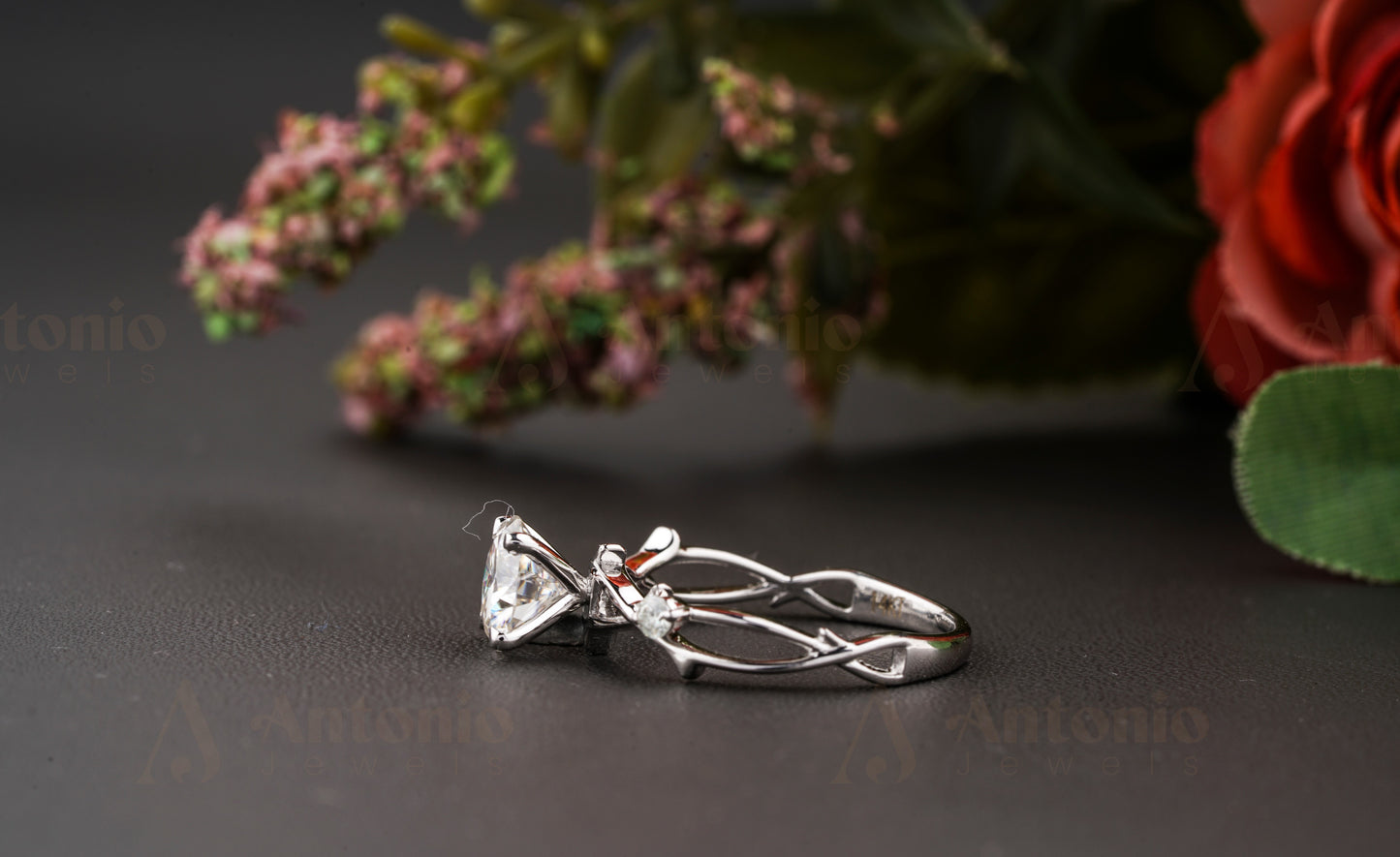 Nature Engagement Ring, Moissanite Twig Ring, 1 CT Dainty Twig Engagement Ring