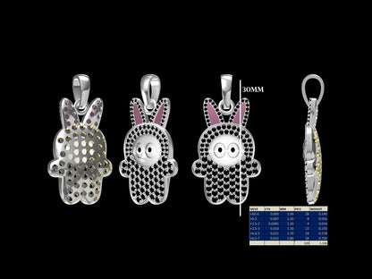 Girls' Bunny Jewelry - Platinum Rabbit Pendant with Black Diamond