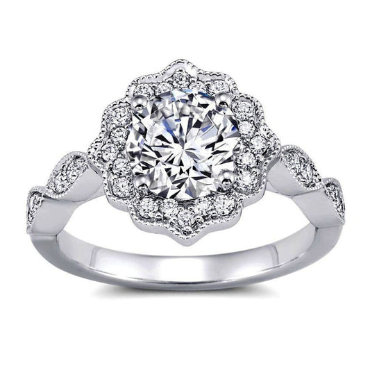 Art Deco Round Moissanite Diamond Engagement Ring