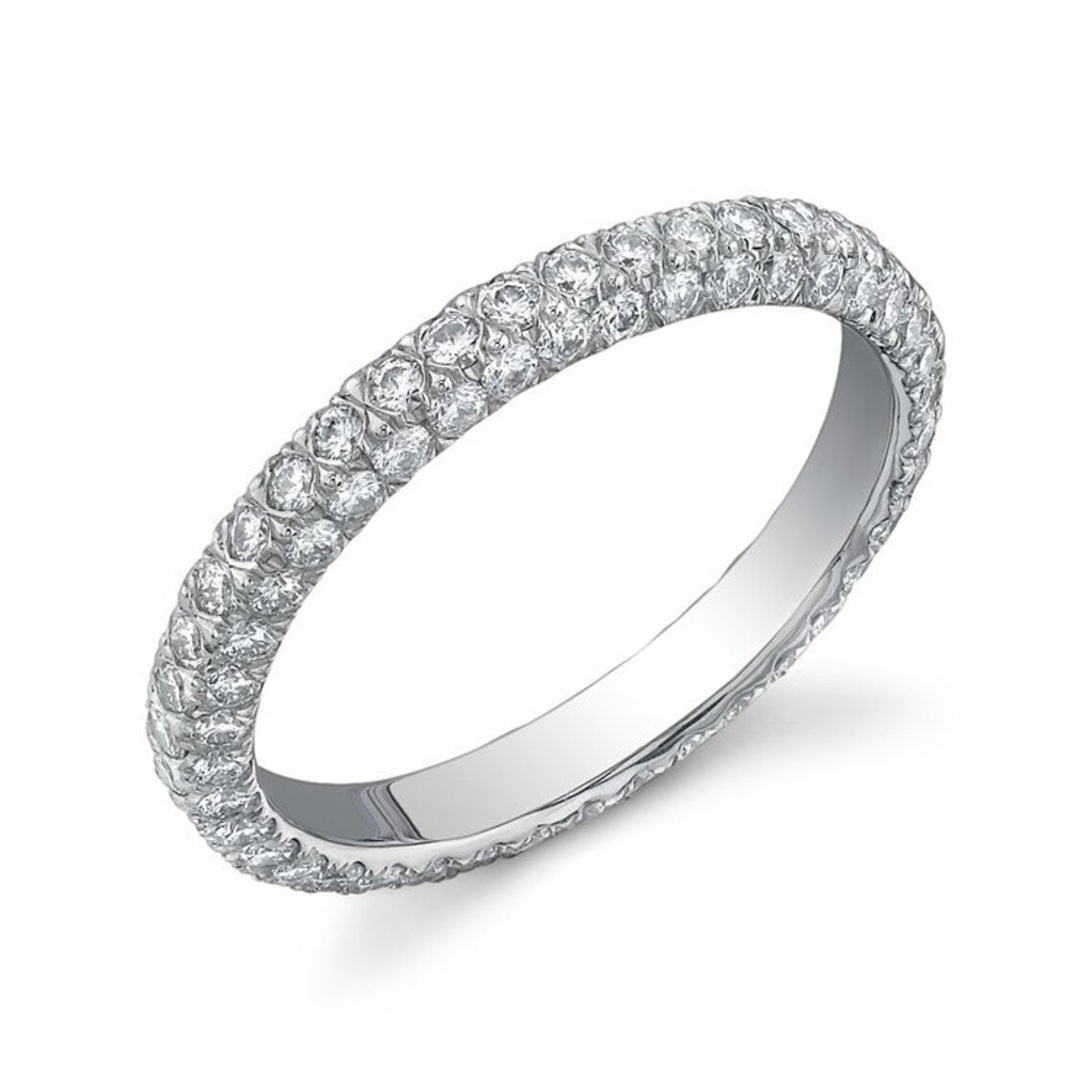 Tri-Micropave Eternity Round Moissanite Wedding Band