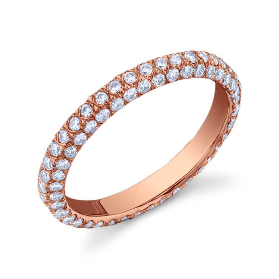 Tri-Micropave Eternity Round Moissanite Wedding Band