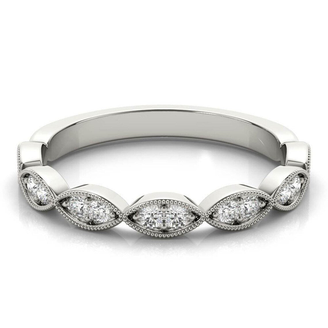 Half Eternity Milgrain Moissanite Band