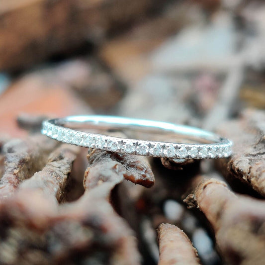 Full Eternity Stackable Tiny Moissanite Wedding band