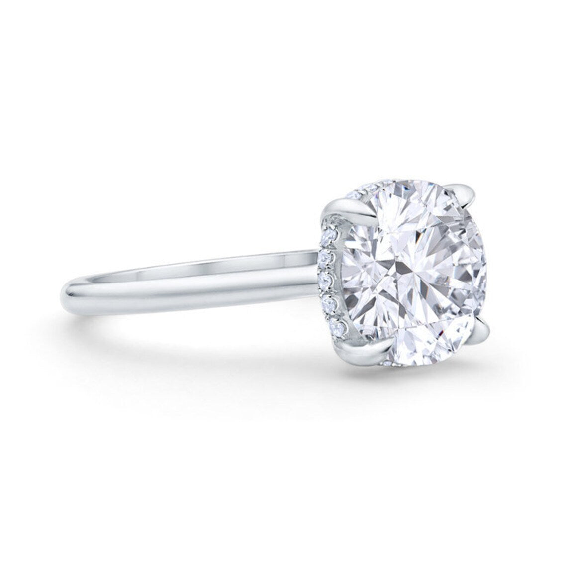 2.00 CT Round Moissanite Diamond Ring, Hidden Halo Solitaire Ring, prong ring