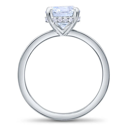 Round Solitaire Moissanite Engagement Ring, Hidden Halo Ring