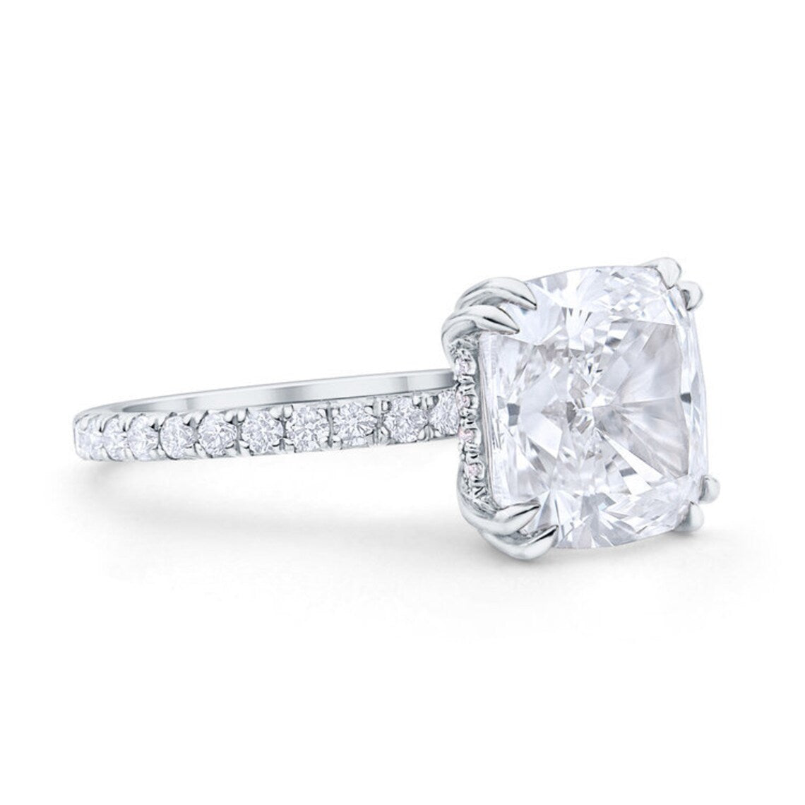 Cushion Cut Moissanite Hidden Halo Channel Setting Ring