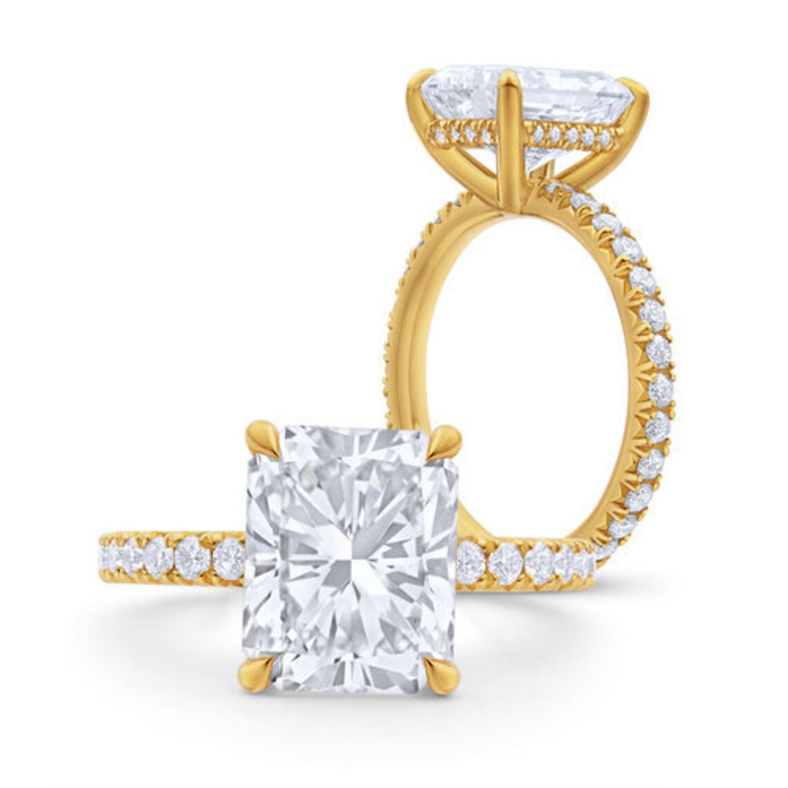 Channel Setting Radiant Moissanite Engagement Ring, Hidden Halo Diamond Ring, Solitaire Promise Ring