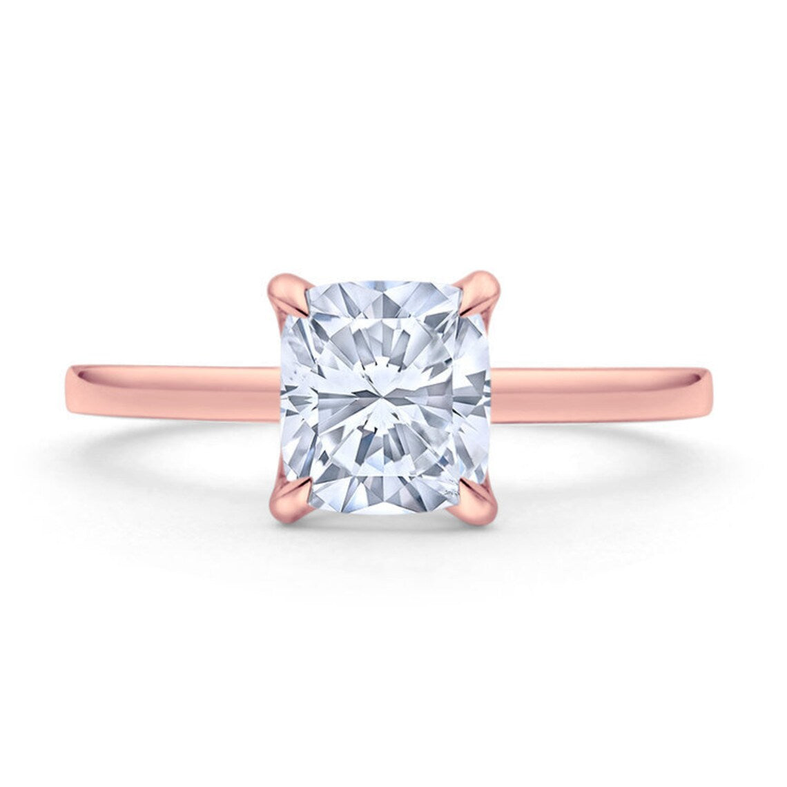 Simple solitaire Cushion Cut Moissanite Diamond Ring