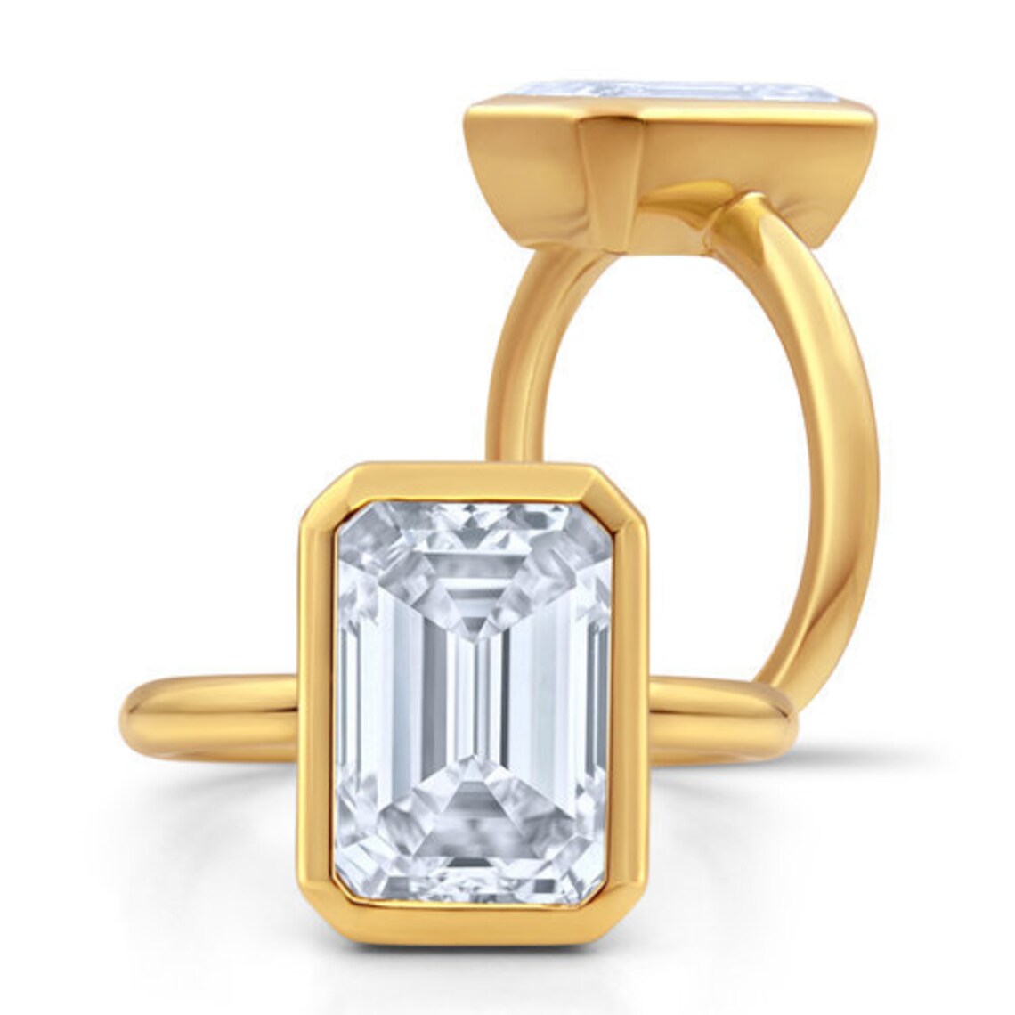 1.50 CT Emerald Cut Moissanite Diamond Engagement Ring, Bezel Setting Ring, 14K Gold Ring