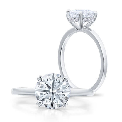 Round Solitaire Moissanite Engagement Ring, Hidden Halo Ring