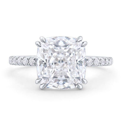 Cushion Cut Moissanite Hidden Halo Channel Setting Ring